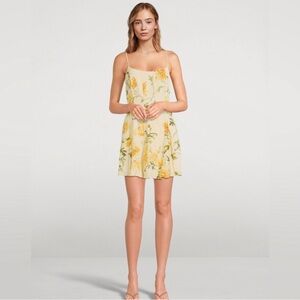 Reformation Yellow Floral Square‑Neck Mini Dress